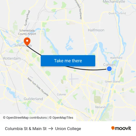 Columbia St & Main St to Union College map