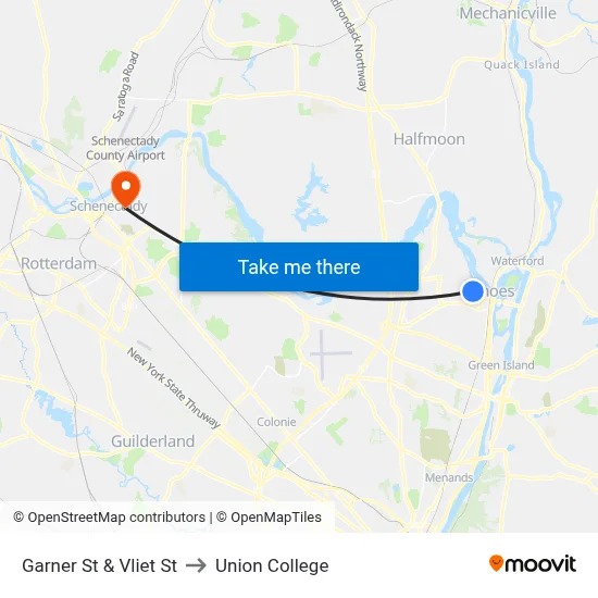 Garner St & Vliet St to Union College map