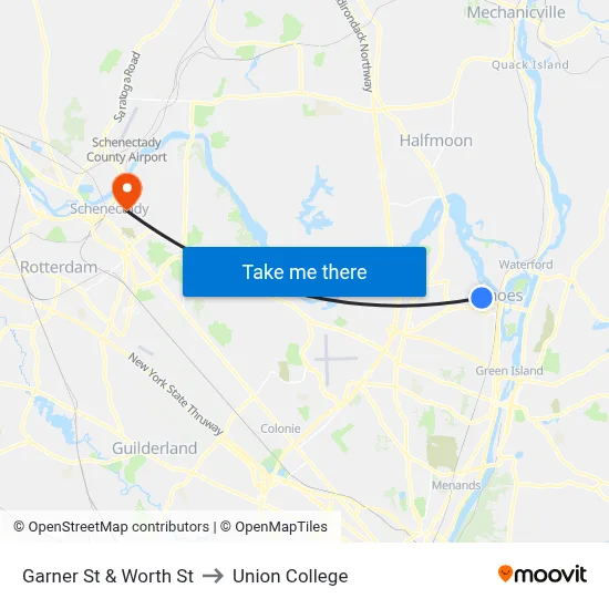 Garner St & Worth St to Union College map