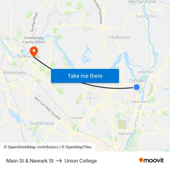 Main St & Newark St to Union College map
