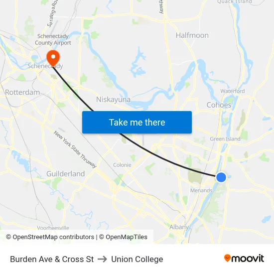 Burden Ave & Cross St to Union College map