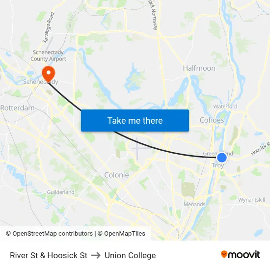 River St & Hoosick St to Union College map