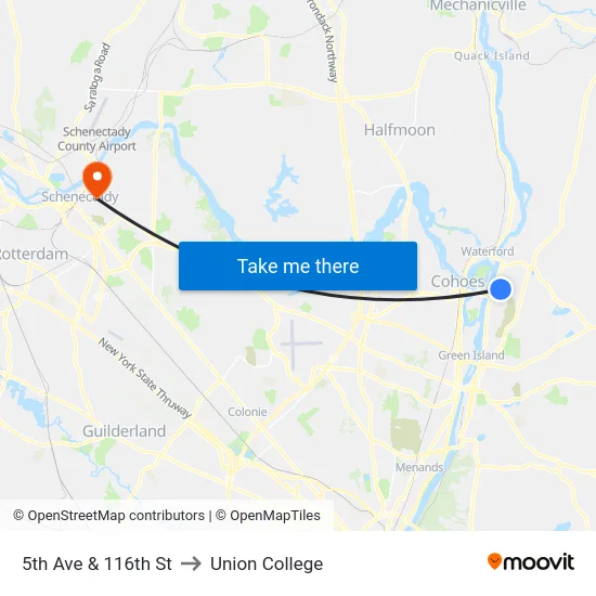 5th Ave & 116th St to Union College map