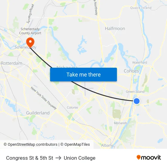 Congress St & 5th St to Union College map