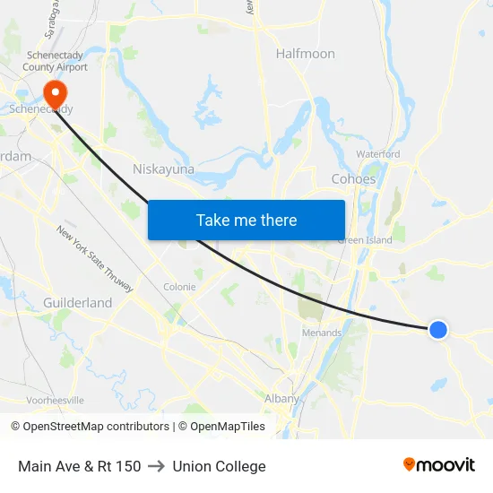 Main Ave & Rt 150 to Union College map