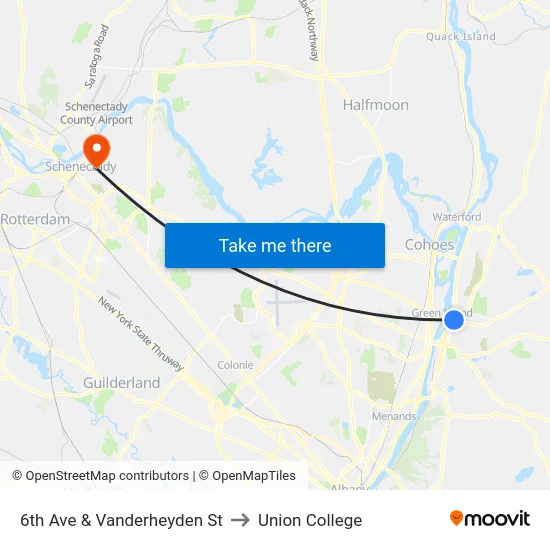 6th Ave & Vanderheyden St to Union College map