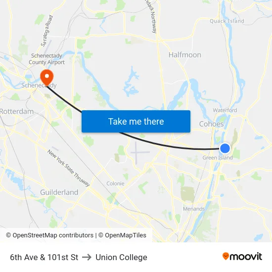 6th Ave & 101st St to Union College map