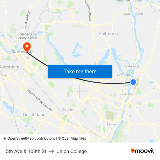 5th Ave & 108th St to Union College map