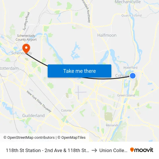 118th St Station - 2nd Ave & 118th Street to Union College map