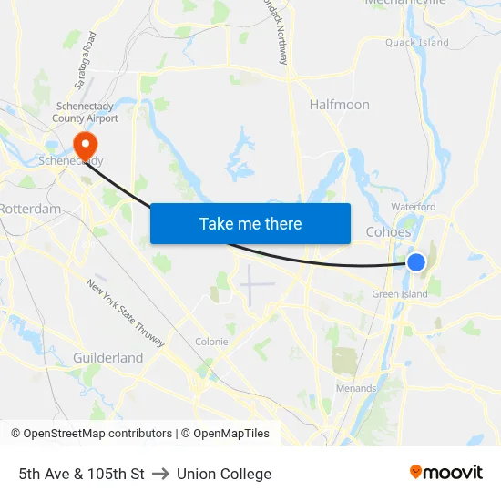 5th Ave & 105th St to Union College map