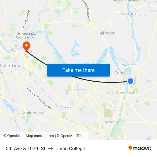 5th Ave & 107th St to Union College map