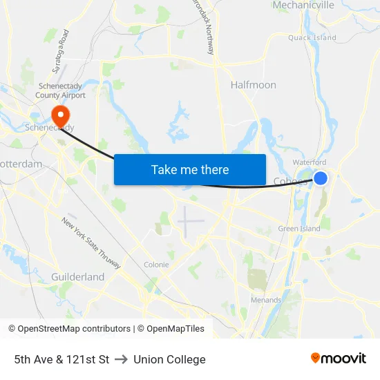 5th Ave & 121st St to Union College map
