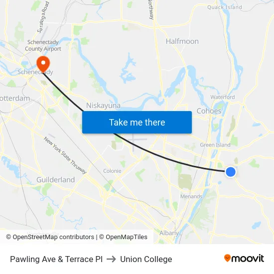 Pawling Ave & Terrace Pl to Union College map