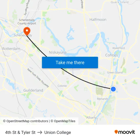4th St & Tyler St to Union College map