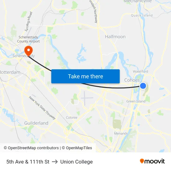 5th Ave & 111th St to Union College map