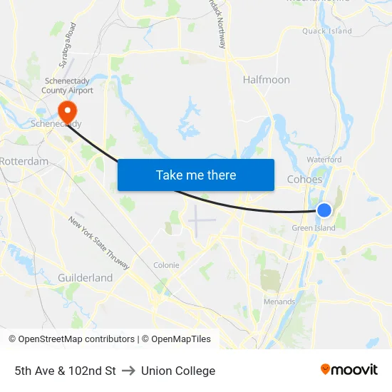 5th Ave & 102nd St to Union College map
