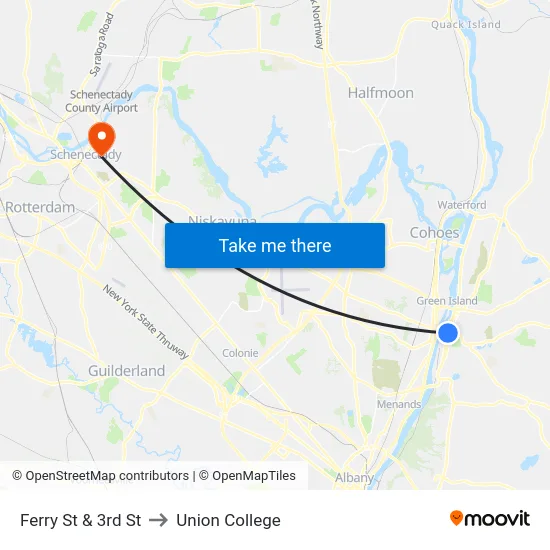Ferry St & 3rd St to Union College map