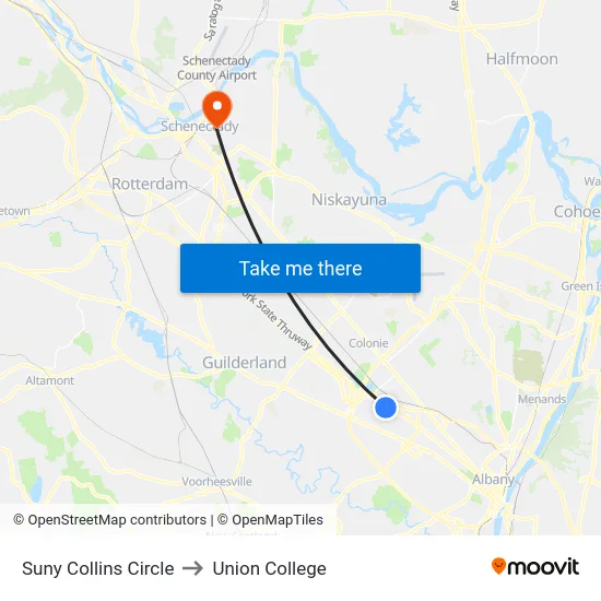 Suny Collins Circle to Union College map