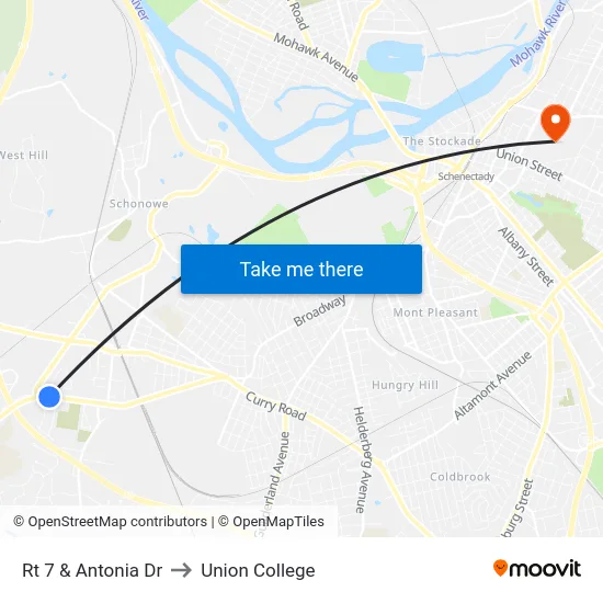 Rt 7 & Antonia Dr to Union College map