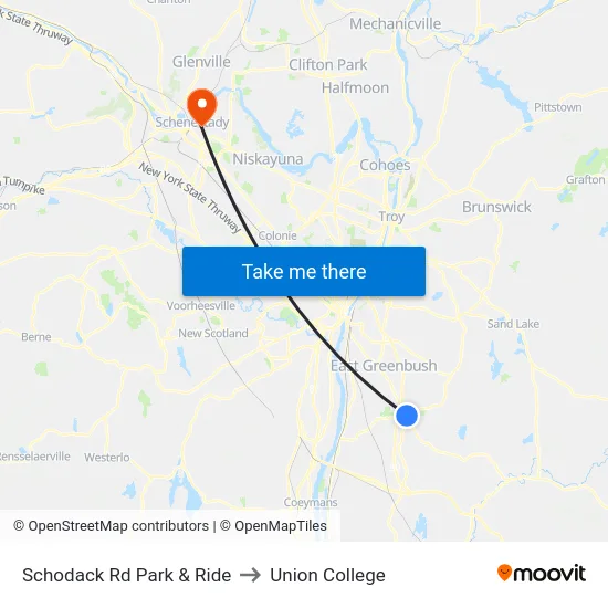 Schodack Rd Park & Ride to Union College map