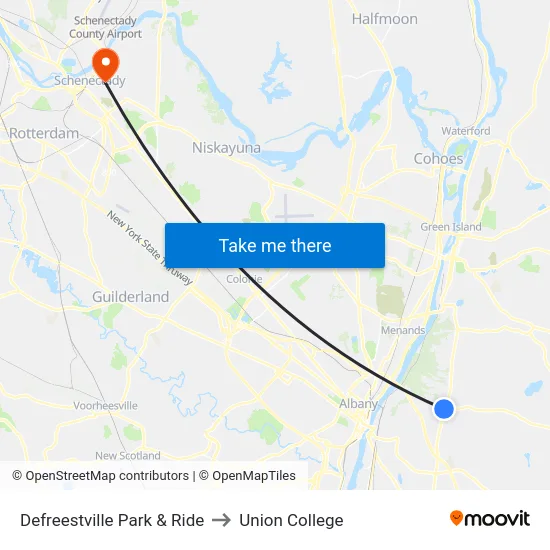 Defreestville Park & Ride to Union College map