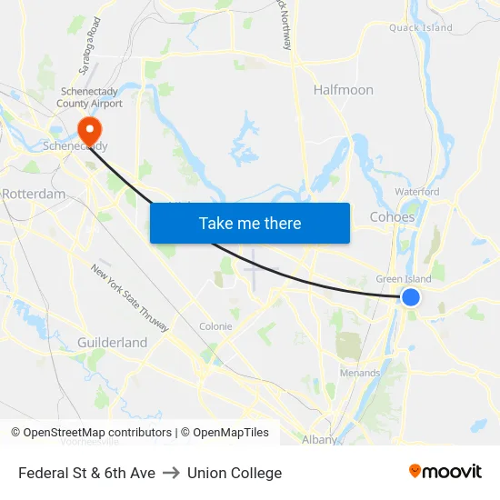 Federal St & 6th Ave to Union College map