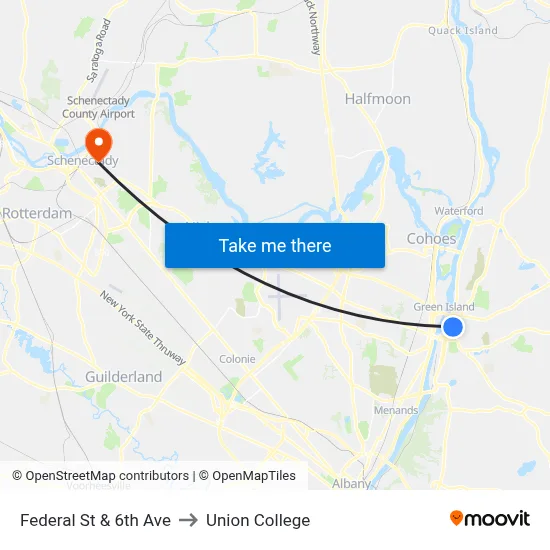 Federal St & 6th Ave to Union College map
