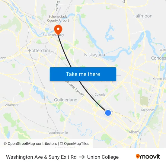Washington Ave & Suny Exit Rd to Union College map