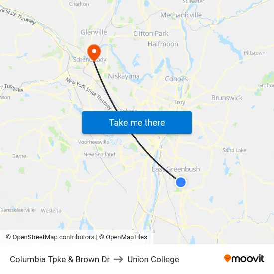 Columbia Tpke & Brown Dr to Union College map