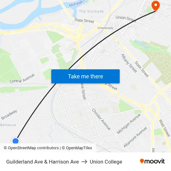 Guilderland Ave & Harrison Ave to Union College map