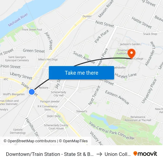 Downtown/Train Station - State St & Broadway to Union College map