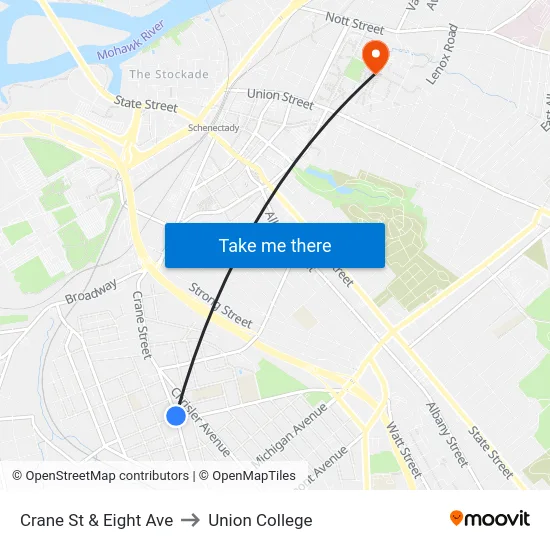 Crane St & Eight Ave to Union College map