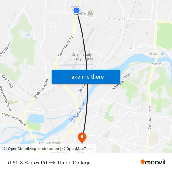 Rt 50 & Surrey Rd to Union College map