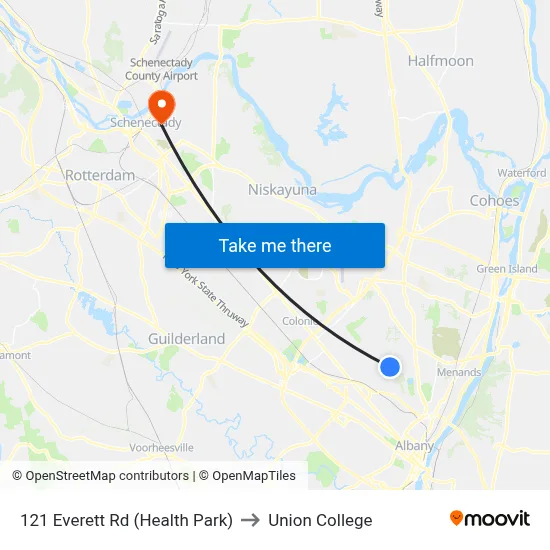 121 Everett Rd (Health Park) to Union College map