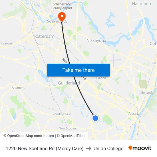1220 New Scotland Rd (Mercy Care) to Union College map