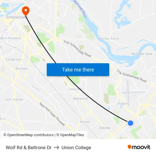 Wolf Rd & Beltrone Dr to Union College map