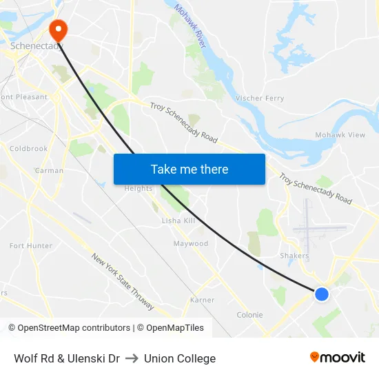 Wolf Rd & Ulenski Dr to Union College map
