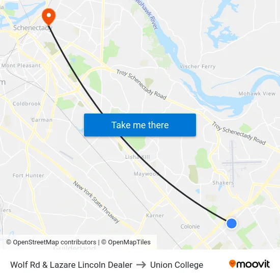 Wolf Rd & Lazare Lincoln Dealer to Union College map