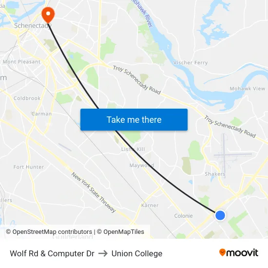 Wolf Rd & Computer Dr to Union College map