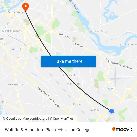 Wolf Rd & Hannaford Plaza to Union College map