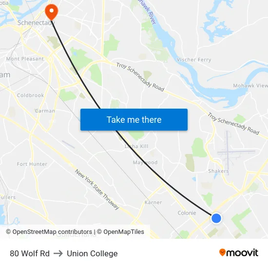 80 Wolf Rd to Union College map
