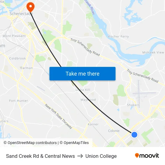 Sand Creek Rd & Central News to Union College map