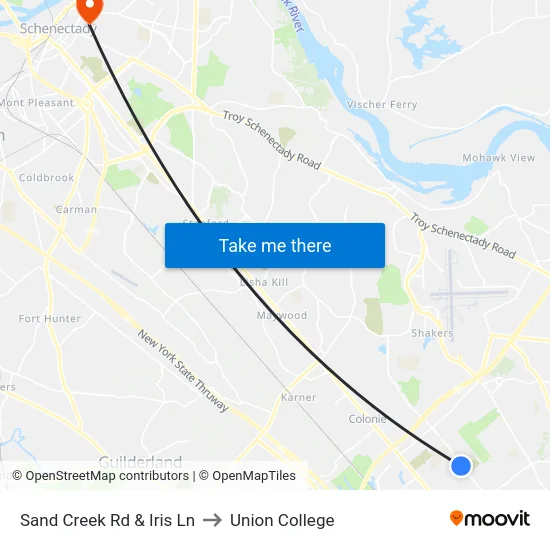Sand Creek Rd & Iris Ln to Union College map
