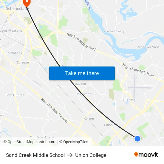 Sand Creek Middle School to Union College map