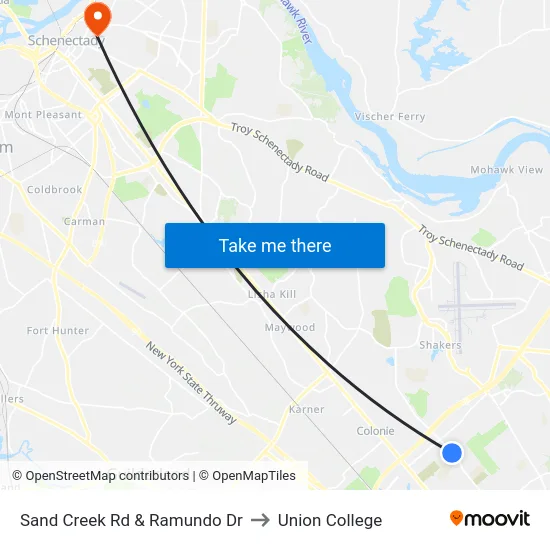 Sand Creek Rd & Ramundo Dr to Union College map
