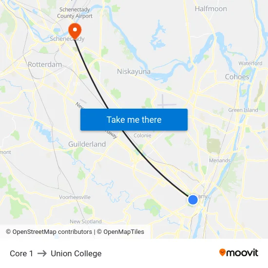Core 1 to Union College map