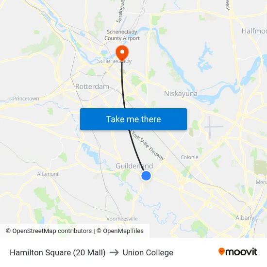 Hamilton Square (20 Mall) to Union College map