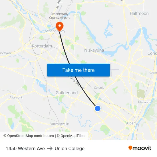 1450 Western Ave to Union College map