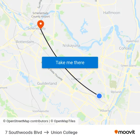 7 Southwoods Blvd to Union College map