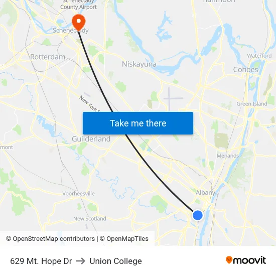 629 Mt. Hope Dr to Union College map